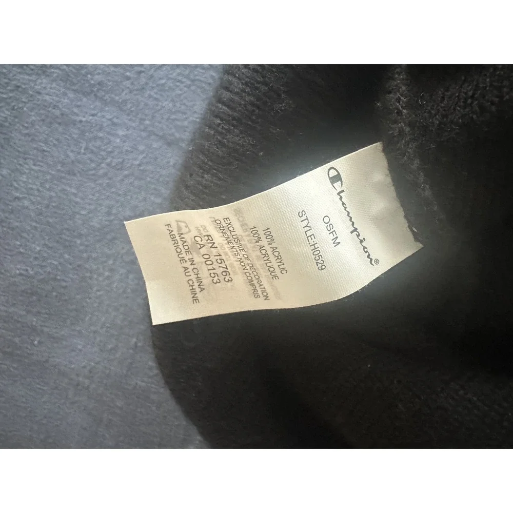 Champion Men's Winter Knitted Beanie Hat Black Embroidered‎ Logo Casual Acrylic